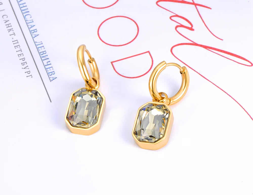 Lokaer Stainless Steel Geometric Square Hoop Earrings Sparkling Cubic Zirconia Crystal Earrings Jewelry For Women серьги E22115