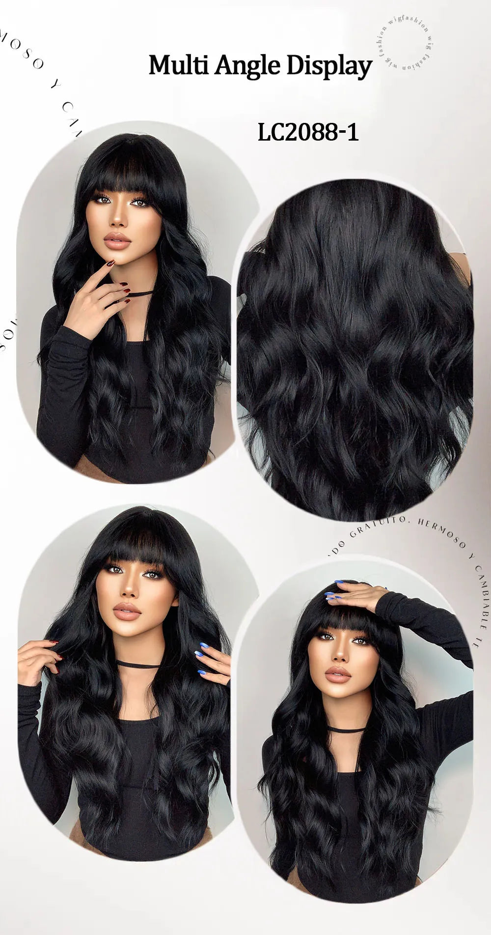LOUIS FERRE Long Wavy Pink Synthetic Wigs with Bangs for Women Hot Pink Curly Heat Resistant Hair Wig for Cosplay Halloween Use