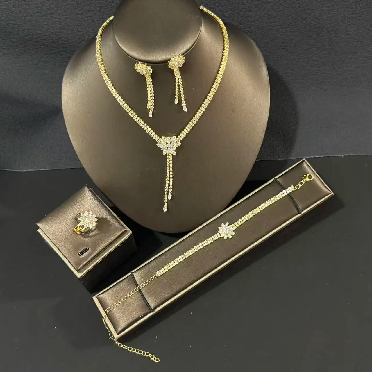 European & American 5-Piece Wedding Jewelry Set – Necklace, Earrings, Bracelet & Ring