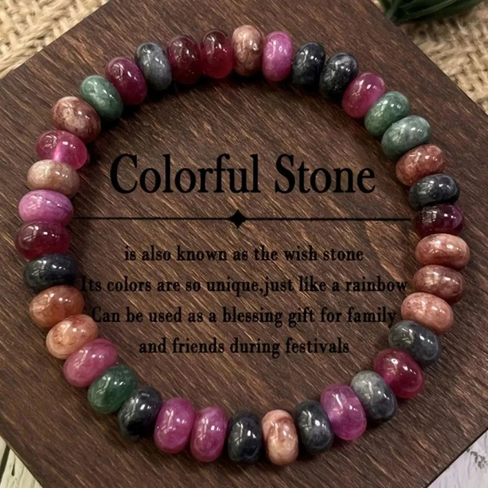 Handmade Multicolor Tourmaline Bracelet For Women Men Natural Beads Stone Chain Elastic Bangle Fashion Party Jewelry
