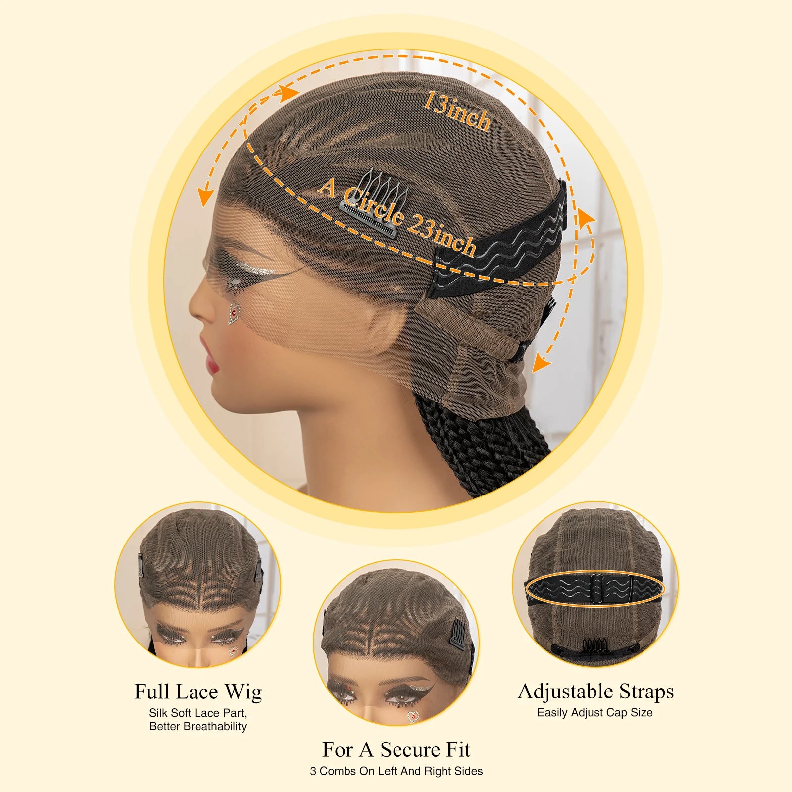 African Braided Hair Wigs Synthetic Full Lace Cornrow Knotless Box Braiding Wigs for Black Women Lace Frontal Crochet Braids Wig