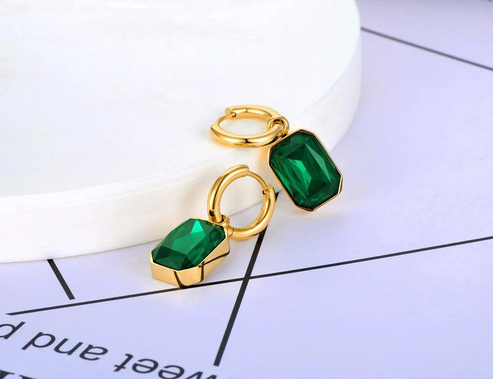 Lokaer Stainless Steel Geometric Square Hoop Earrings Sparkling Cubic Zirconia Crystal Earrings Jewelry For Women серьги E22115