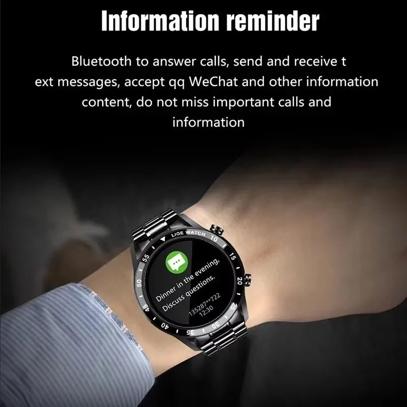 LIGE Men's Bluetooth Smartwatch – Full Touch Steel Sports Watch, IP67 Waterproof