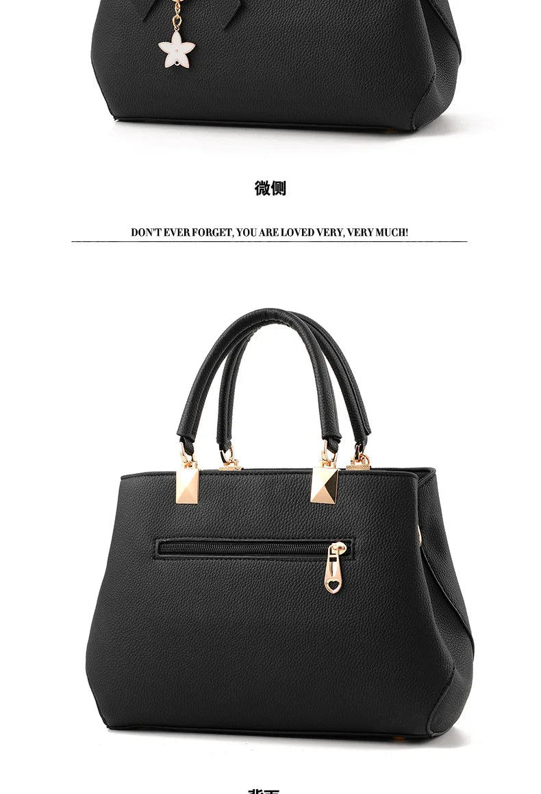 Yogodlns Elegant Women Messenger Bags with flower pendant Office Ladies Totes Pure Leather Handbag for female Crossbody Shoulder