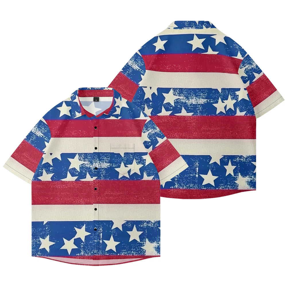 Men's American Flag Hawaiian Shirt – 4th of July Button-Up