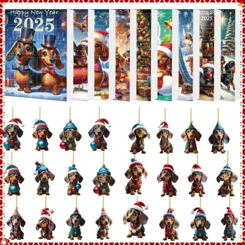 Christmas Advent Calendar 2025 | 24-Day Dachshund Pendant Countdown Blind Box | Holiday Surprise Gift & Tree Decor