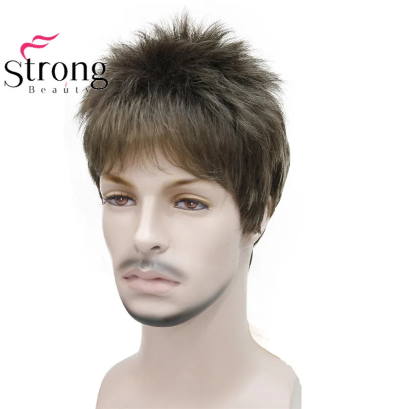 StrongBeauty Men's wig Natural Black/Brown Short Straight Hair Synthetic Full Wigs 7 Color