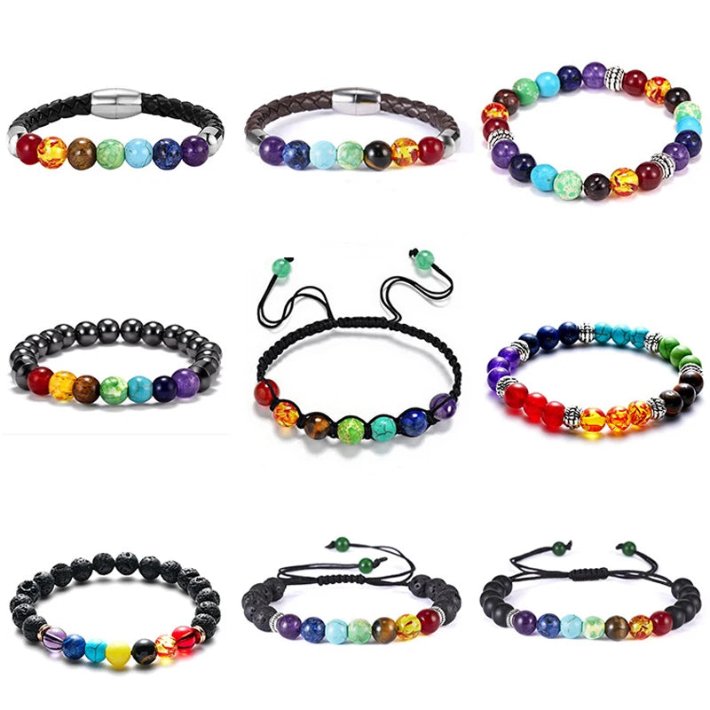 Reiki Healing Stone Bracelet For Women Men Yoga Meditation Jewelry Handmade Woven Natural Crystal Beads Bracelet Bangle