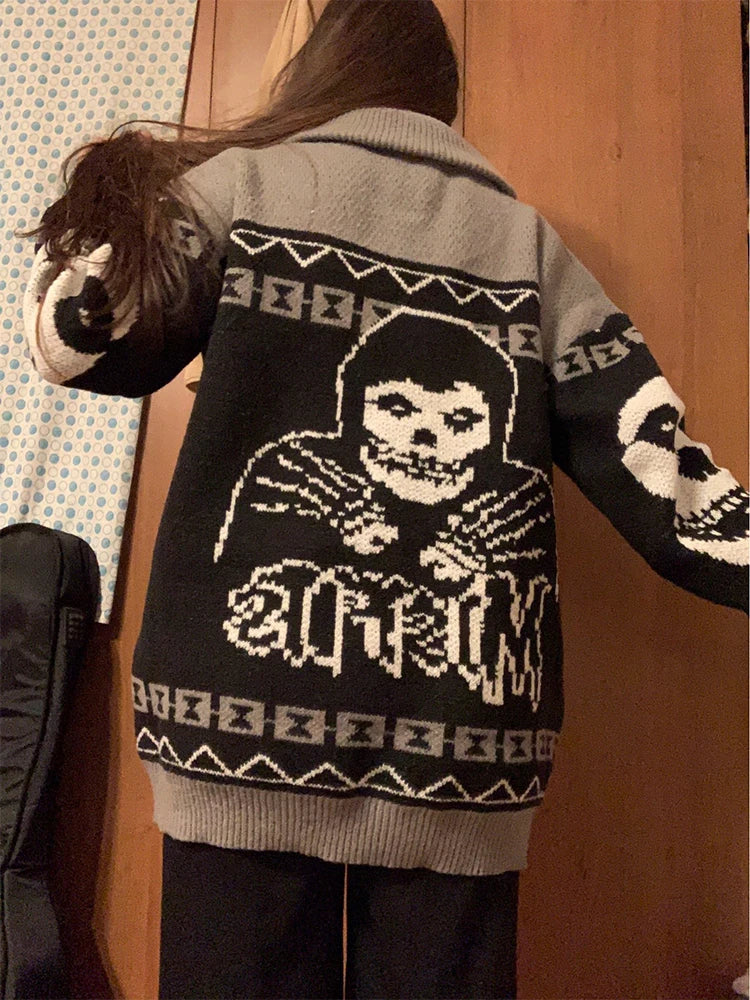 Y2K Gothic Ghost Print Harajuku Sweater – Men's & Women's Long Sleeve Warm Coat