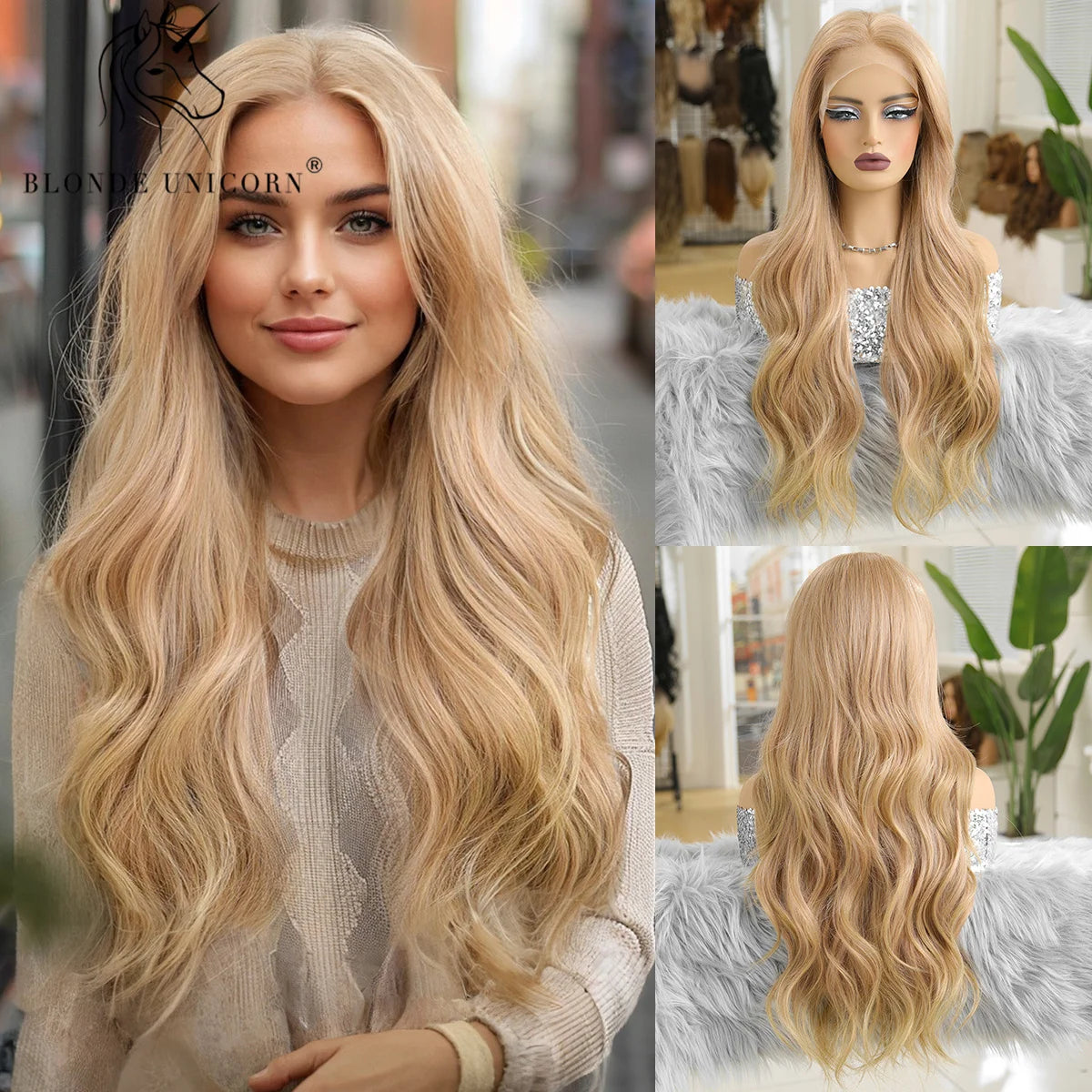 13x6 Lace Front Wig Blonde Golden Straight Hair Synthetic Wigs for Women Daily Party Cosplay Use Heat Resistant Fiber Hair