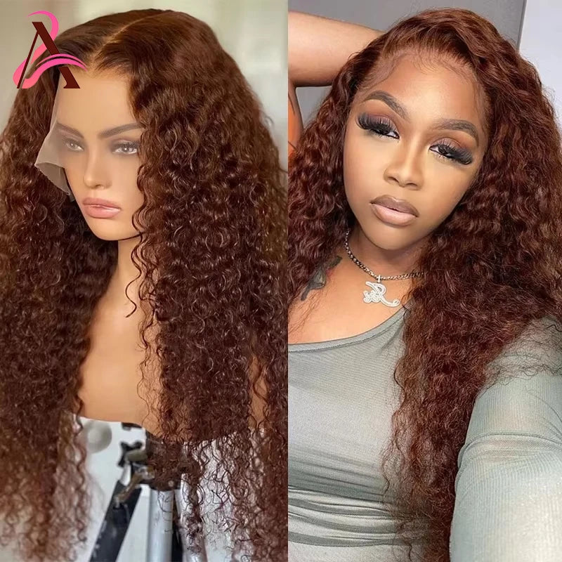 Chocolate Brown Deep Wave Curly Wigs Human Hair 36 Inch Lace Front Human Hair Wig 13x6 Hd Lace Frontal Wig Human Hair For Women