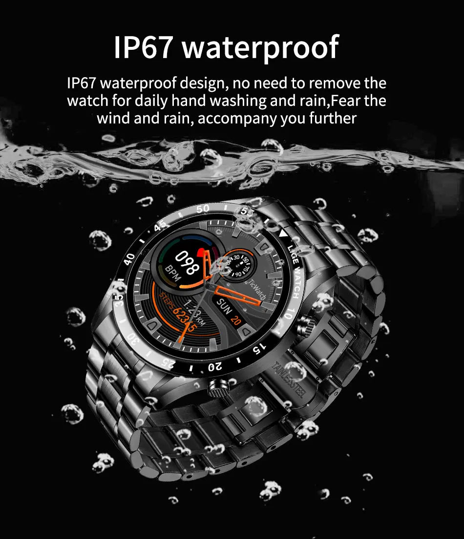LIGE Men's Bluetooth Smartwatch – Full Touch Steel Sports Watch, IP67 Waterproof
