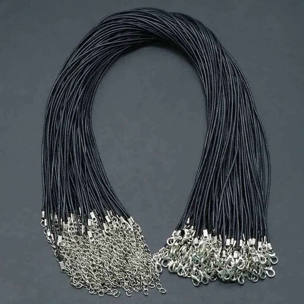 50-100Pcs Leather Necklace Chains Bracelet Cord Clasps for Pendants, Bulk Waxed Rope Necklace String, Jewelry Making Supplies