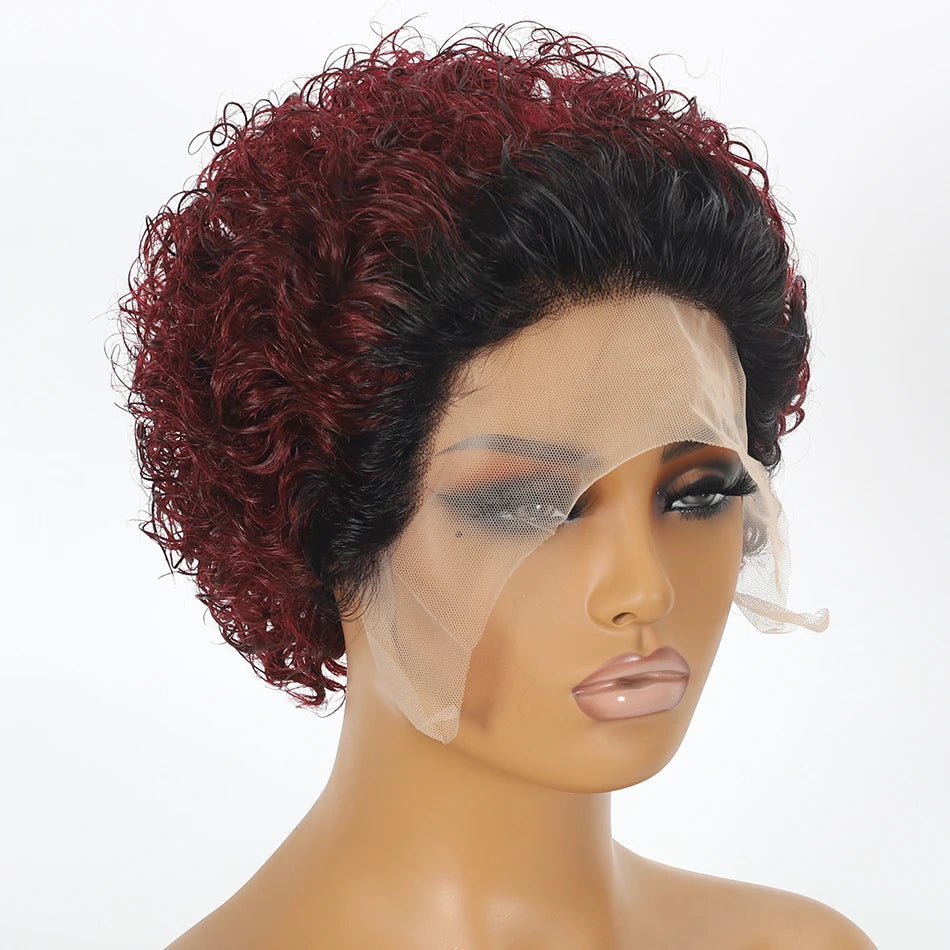 Pixie Cut Wig Short Bob Human Hair Wigs Blonde Burgundy 1B 30 Brown Color 13x1 Transparent Lace Wig For Women Natural Color Remy
