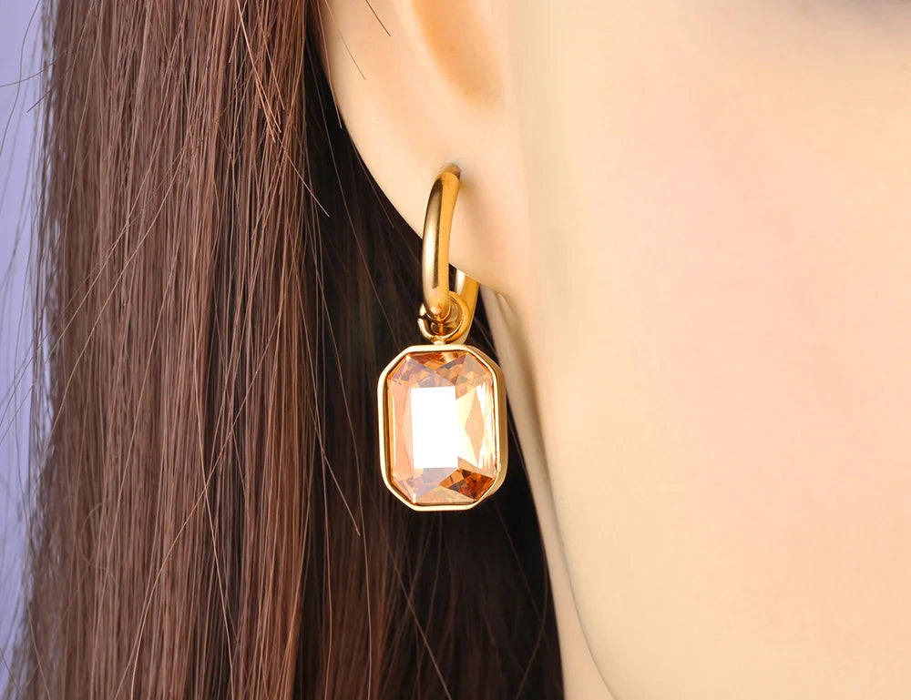 Lokaer Stainless Steel Geometric Square Hoop Earrings Sparkling Cubic Zirconia Crystal Earrings Jewelry For Women серьги E22115