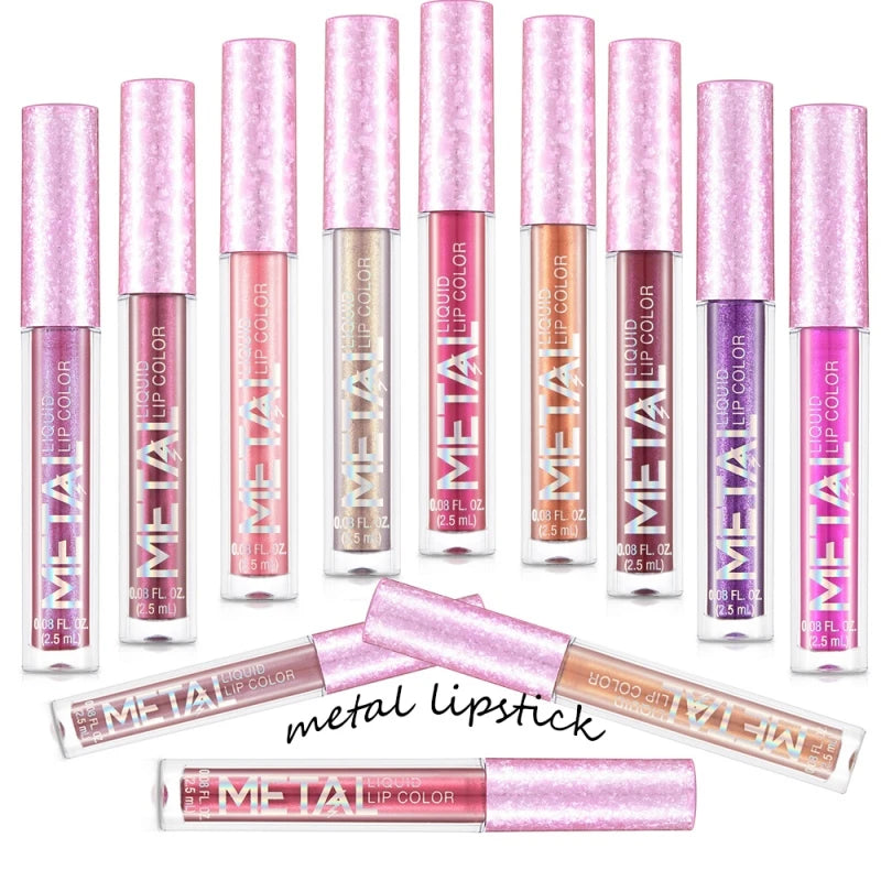 Metallic Matte Liquid Lipstick Waterproof Long Lasting Non-Stick Cup Matte Shimmer Glitter Lip Gloss Women Lips Makeup 12 Colors