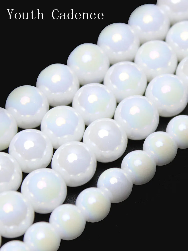 Natural AB Color Porcelain White Crystal Beads Glass Round Loose Beads For Jewelry Making DIY Necklace Bracelet 15inches 6/8/10m