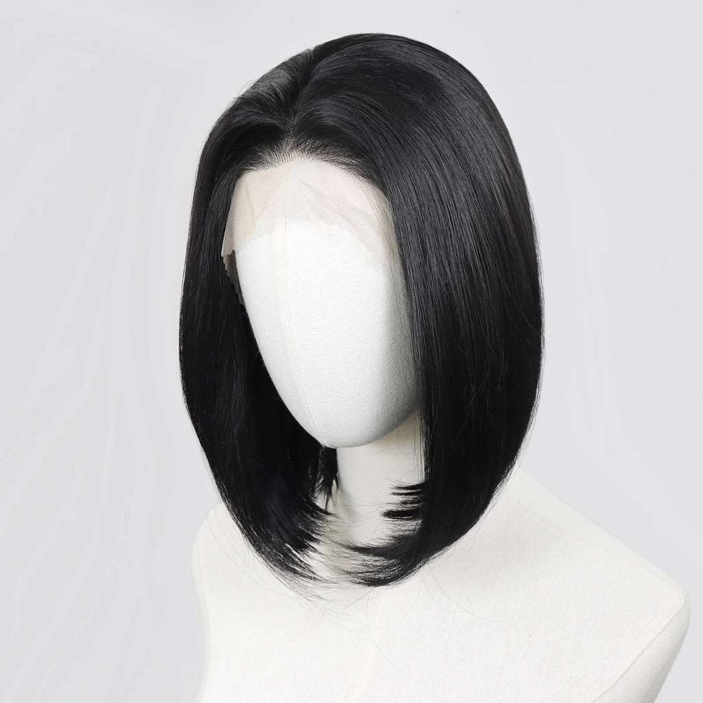Ombre Blonde Highlight Short Bob Wigs Dark Roots Synthetic 13x4 Lace Front Brown Blonde Wig For Women Daily Use 150Density 12"