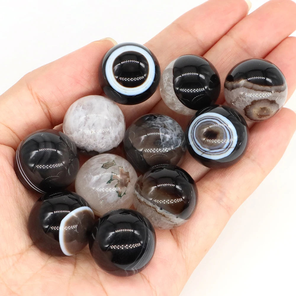 Black Agate Crystal Sphere | 20mm Natural Stone Healing Ball | DIY Jewelry, Meditation & Home Decor | 1–20pcs