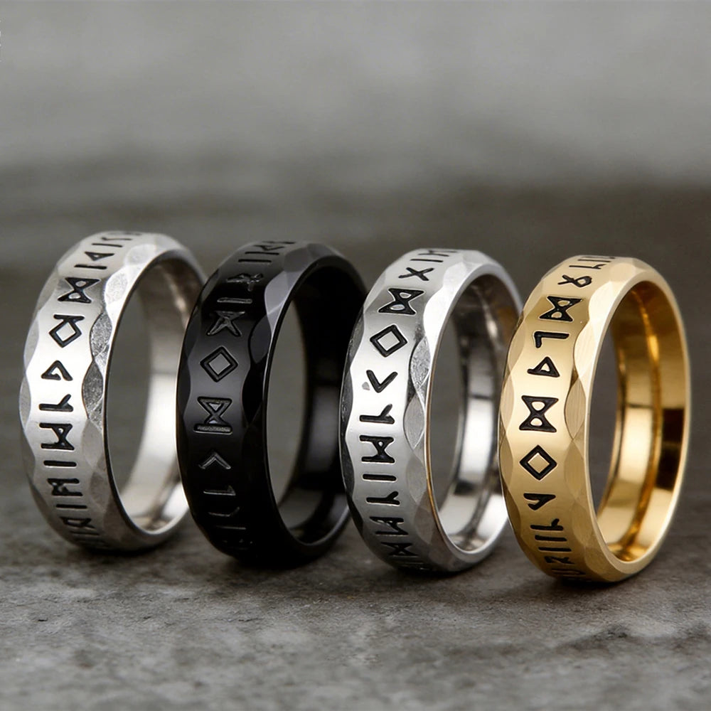 SUNFLOWERZHU Wholesale Men'S Stainless-Steel Rings Punk Viking Rune Men Rings Bevel Vintage Rings Silver Ring Jewelry For Man