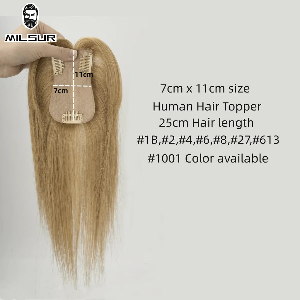 Clip-In Human Hair Topper | 100% Brazilian Remy Hair | Straight 10'' | 7x11cm Silk Base