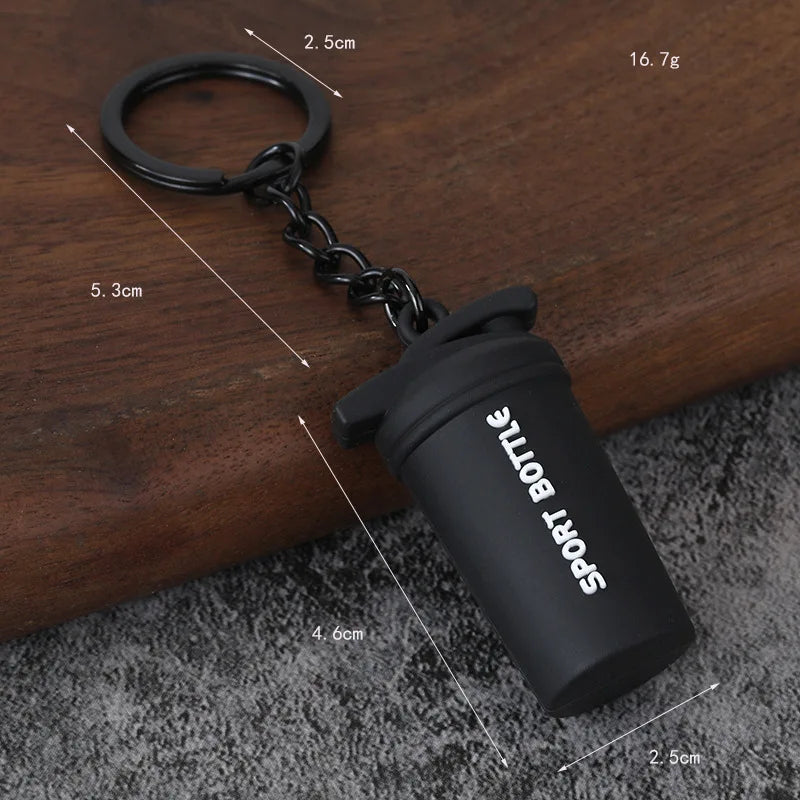 3D PVC Sports Fitness Pendant Mini Barbell Plates Keychain Kettlebells Water Cups Simulation Dumbbell Keyring Creative Bag Charm