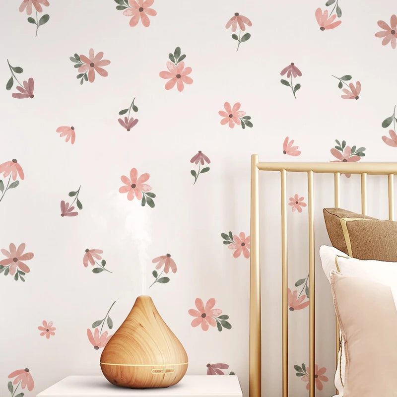 30pcs Boho Little Flower Wall Stickers | Removable PVC Floral Decals | Living Room Bedroom Nursery Home Decor