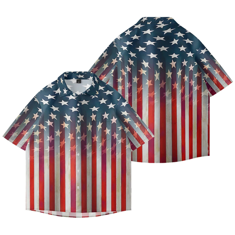 Men's American Flag Hawaiian Shirt – 4th of July Button-Up