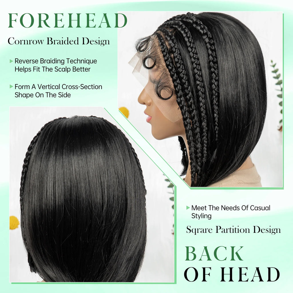 Synthetic Cornrow Braided Wigs Straight 13x4 Lace Frontal Wig With Baby Hair Partition Design With Braided For Black Women