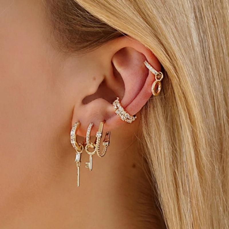 WOMEN 925 Silver Needle Water Drop Geometric Zircon White Zircon Crystal Flowers Pendant Hoop Earrings Fashion Wedding Jewelry