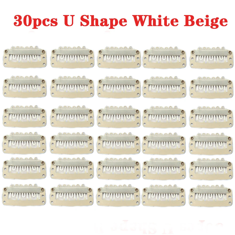 U/T Shape 30Pcs/Lot Clip In Hair Extension Wig Clips For Human Hair Bangs Snap Hair Clips For Extensions Metal Comb For Closure