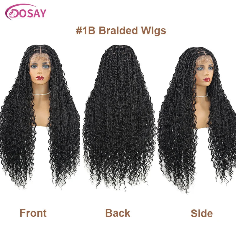 Blonde 613 Full Lace Front Synthetic Braided Wigs Boho Box Braids Wig 32'' Square Knotless Braided Wig With Curly Ends For Woman