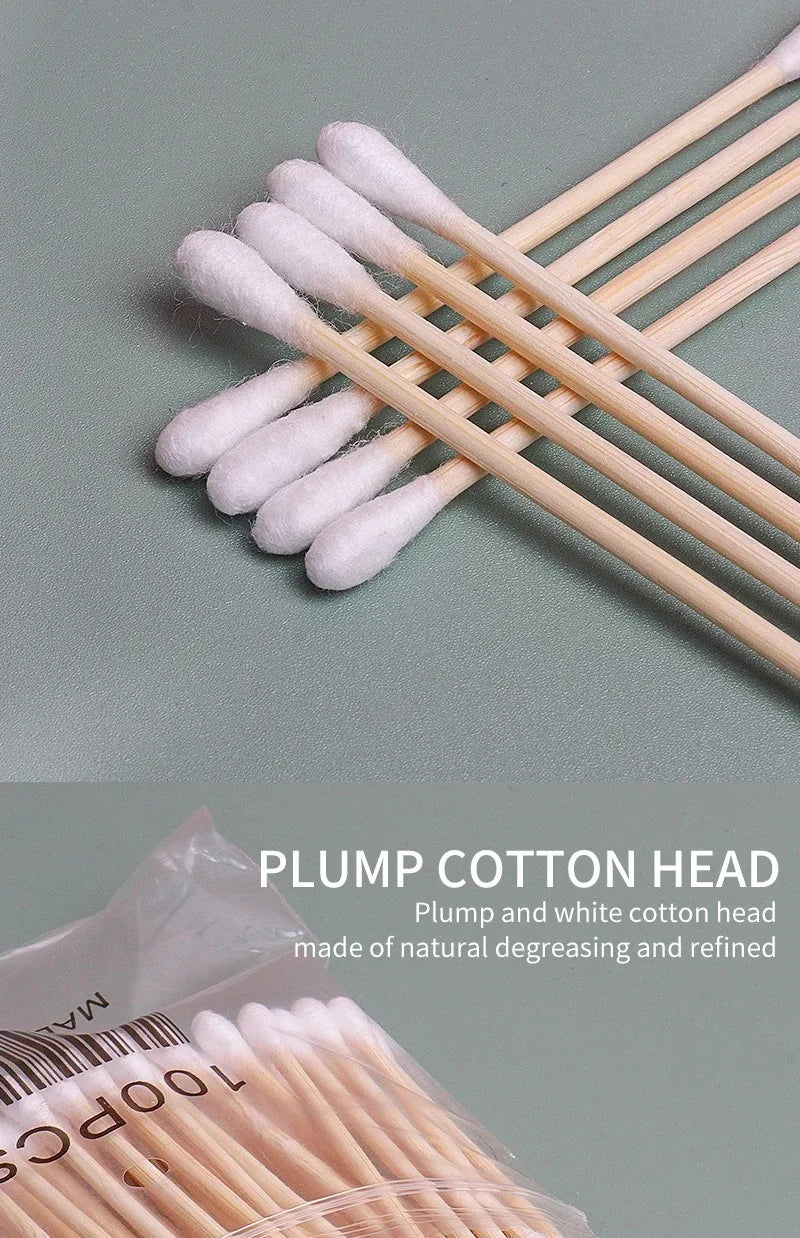500/1000pcs Double-Headed Wood Cotton Swabs for Nose & Ear Cleaning Women's Makeup Tools Lipstick Remover Cotton Tip Sticks