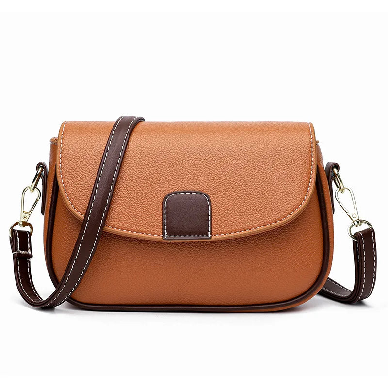 PU Leather Shoulder Bags For Women Fashion Flap Crossbody Messenger Bag Luxury Contrast Color Messenger Handbag Shopping Purse