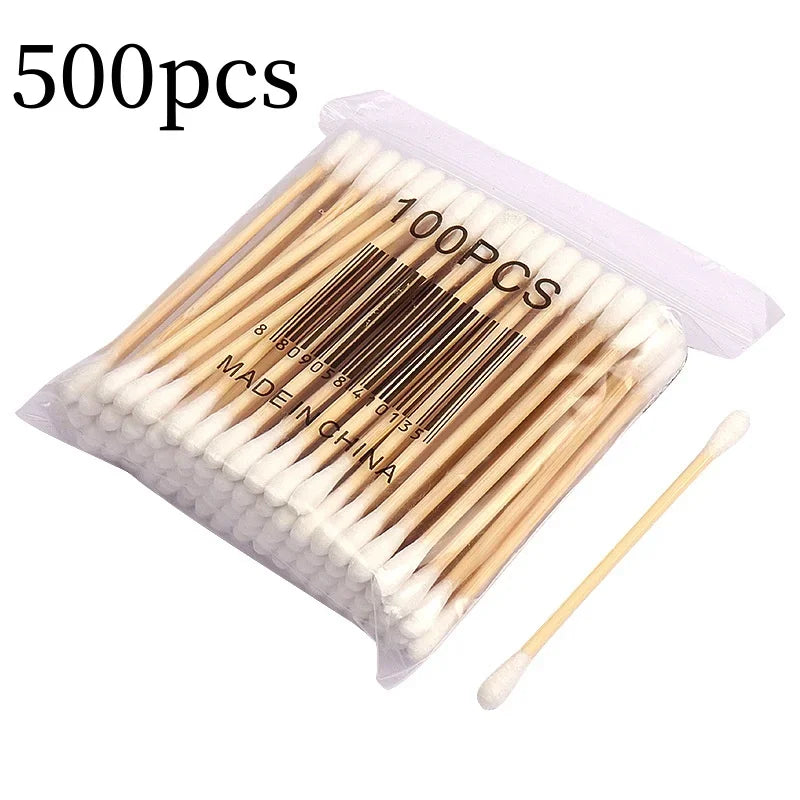 500/1000pcs Double-Headed Wood Cotton Swabs for Nose & Ear Cleaning Women's Makeup Tools Lipstick Remover Cotton Tip Sticks