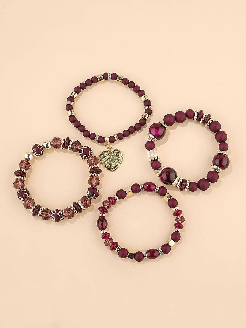 New Acrylic Beads Chain Bracelet Set For Women Tree Of Life Charm Elastic Bangle Female Bohemian Jewelry Accessories