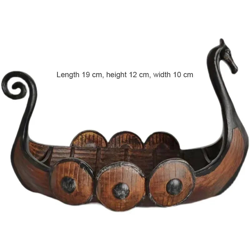 Nordic Viking Ship Resin Ornament | Retro Dragon Head Longship Desktop Decor | Antique Nautical Home Decoration Gift