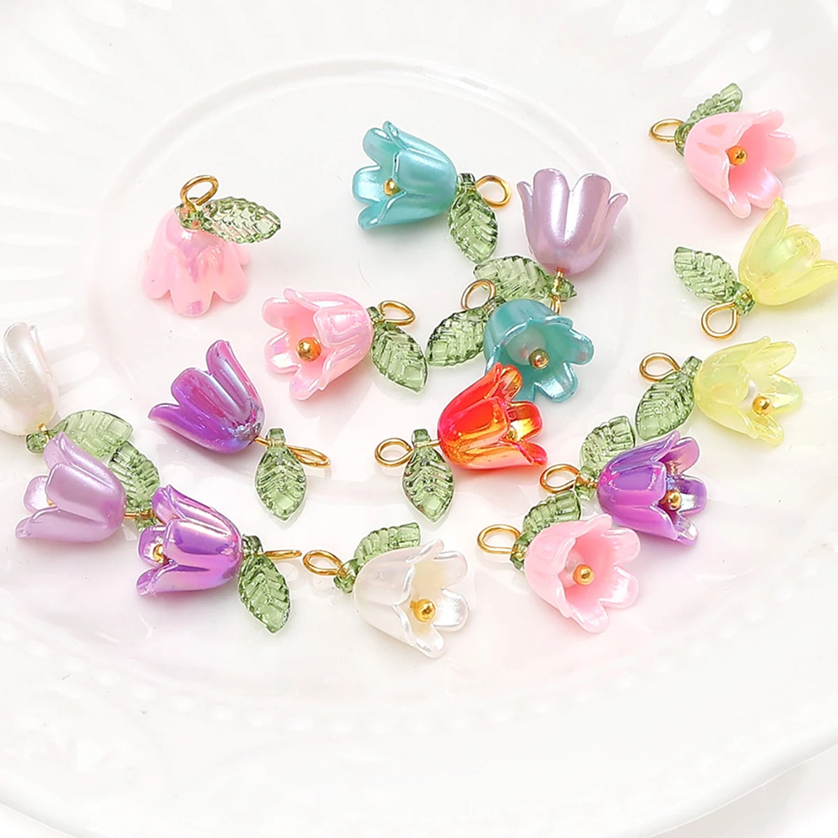 11x14mm 2-10Pcs acrylic lily of the valley flower bud beads plated with colored loose beads, handcrafted DIY making jewelry brac