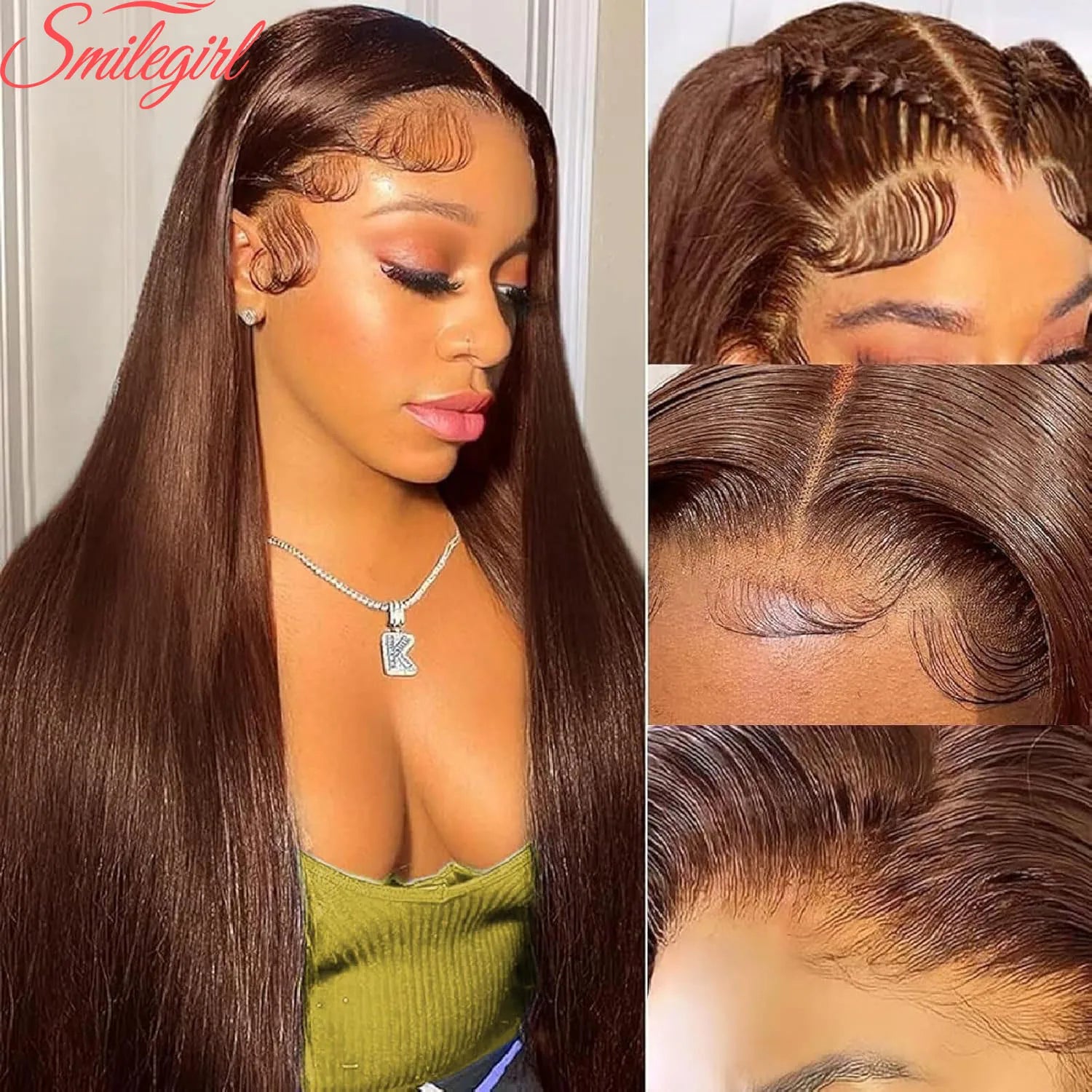 30 Inch Chocolate Brown Lace Front Wig 200% Density Straight HD transparent Lace Frontal Wigs Human Hair Pre Plucked For Women