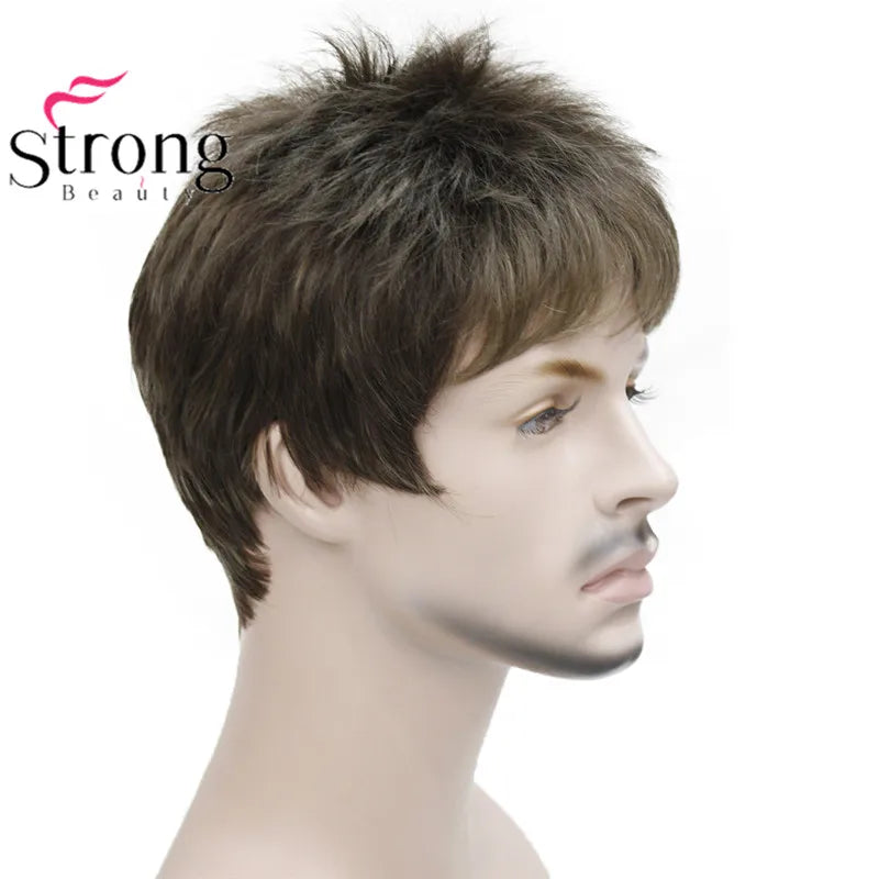 StrongBeauty Men's wig Natural Black/Brown Short Straight Hair Synthetic Full Wigs 7 Color