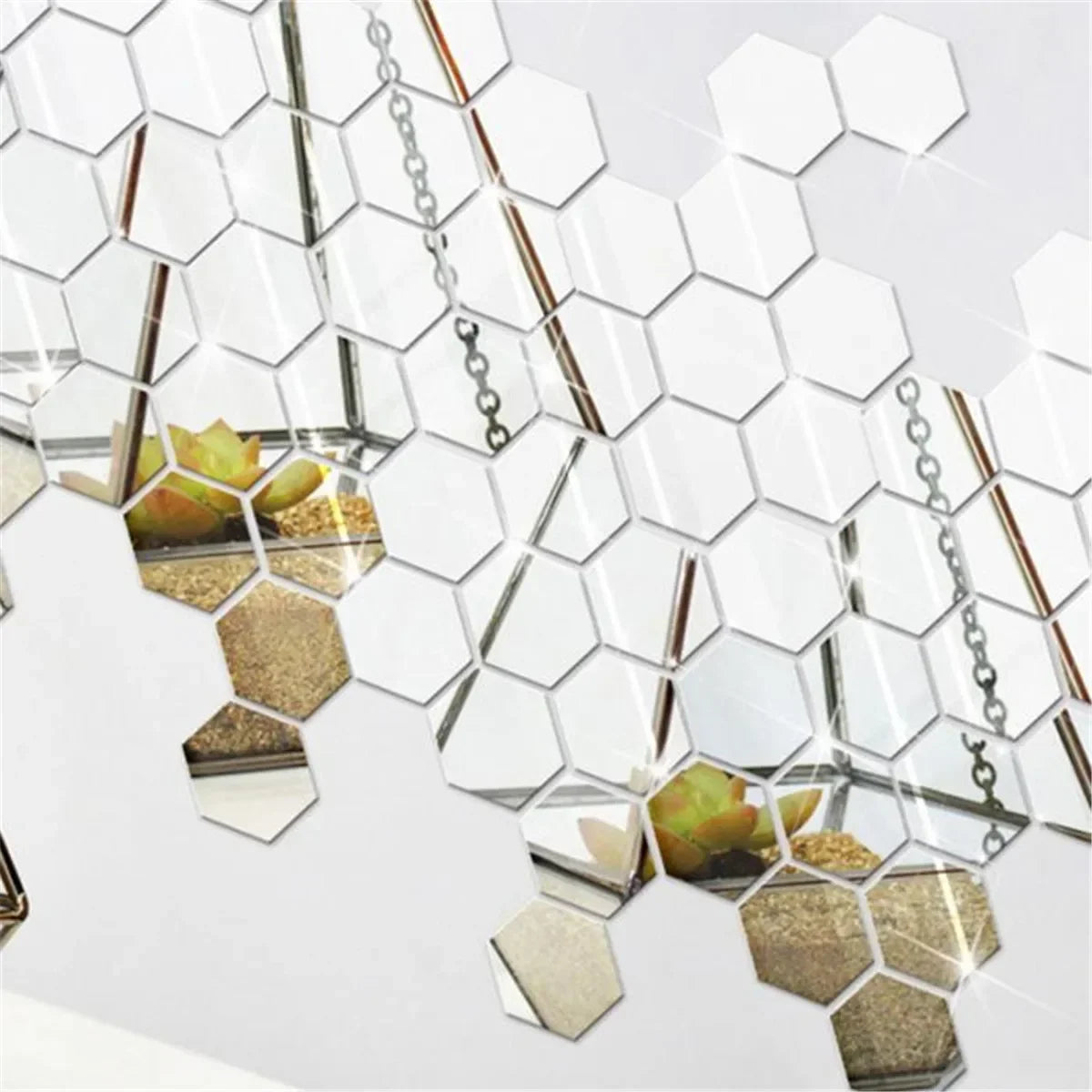 3D Hexagon Mirror Wall Stickers | 12pcs Acrylic DIY Removable Decal | Silver Gold Black Living Room Home Decor Art