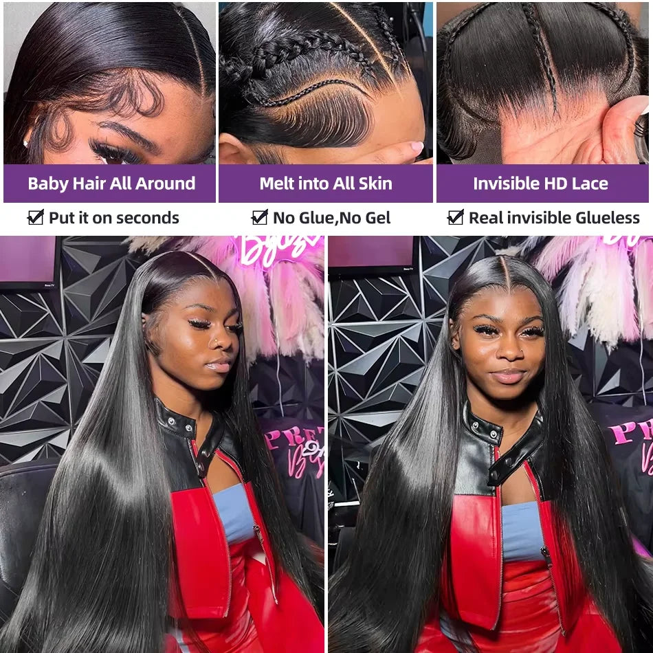 360 Full Lace Bone Straight Wig Human Hair Pre Plucked HD 13X4 Lace Front Wig 30 Inch Glueless Pre Cut 5X5 Closure Wig For Women