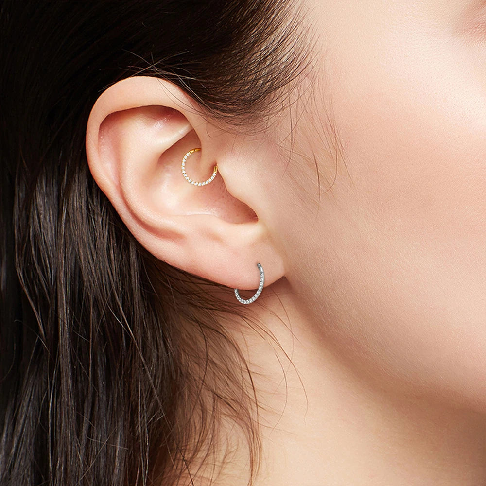 1/10PCS G23 Titanium Nose Rings Septum Clicker Ear Cartilage Tragus Helix Daith Earrings Hoops 16G 18G CZ Body Piercing Jewelry