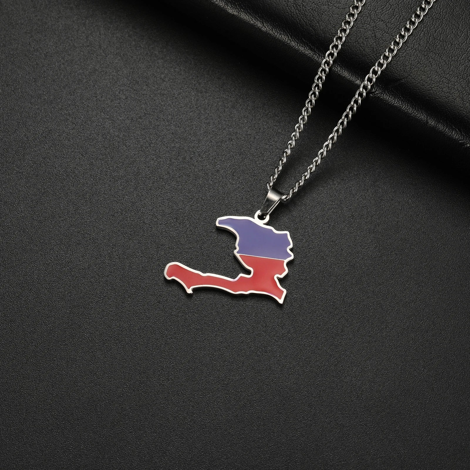 Haiti Flag Map Pendant Necklace – Stainless Steel Haitian Pride Jewelry for Men & Women