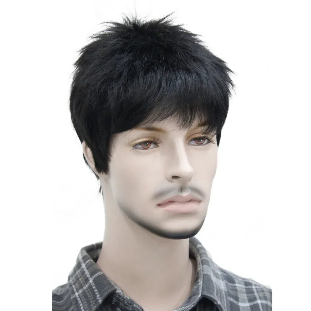 StrongBeauty Men's wig Natural Black/Brown Short Straight Hair Synthetic Full Wigs 7 Color