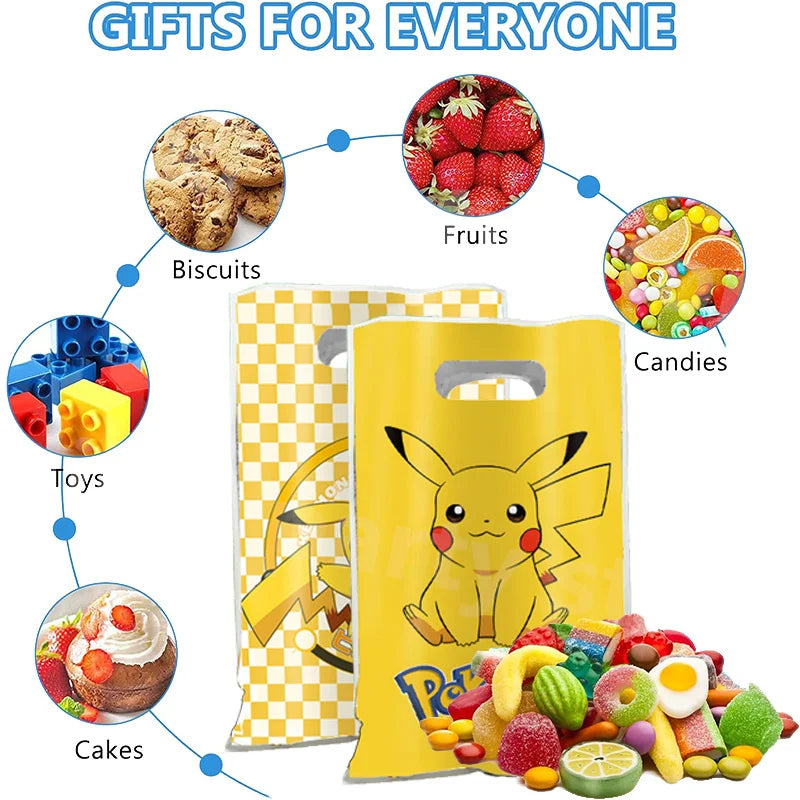 Pokemon Party Bags 16.5*25cm Pikachu Birthday Candy Bag Loot Bag Birthday Party Supplies Decorations Kids Toys Gift Party Favors