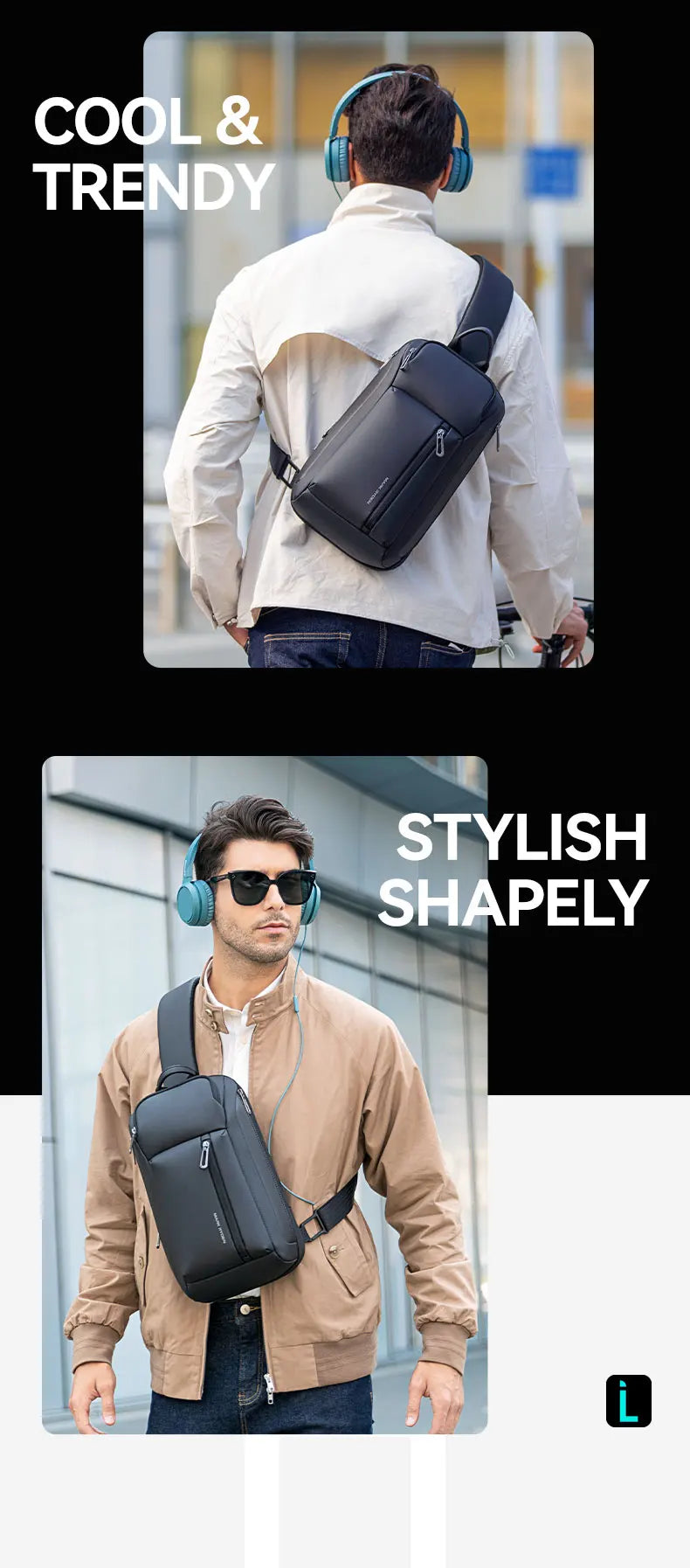 MarkRyden Colonne: Fashion Chest Bags Outdoor Leisure Waterproof Shoulder Crossbody Bag Large Space Chest Bag Men Sling Bag