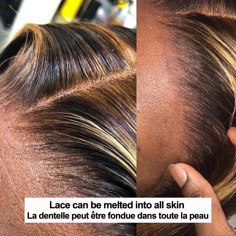 Highlight Colored Straight Lace Front Human Hair Wigs Honey Blonde 13X4 13x6 HD Transparent Lace Frontal Wigs For Black Women