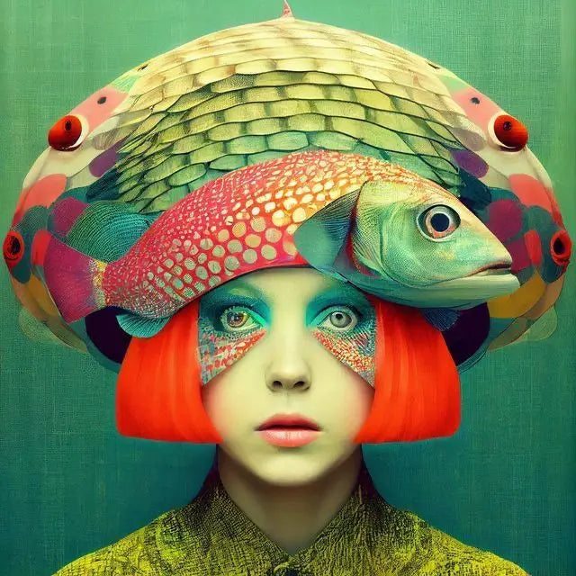 Surrealism Fish Woman Portrait Poster Prints For Living Room Home Decor Abstract Underwater Magic Girl Canvas Painting Wall Art
