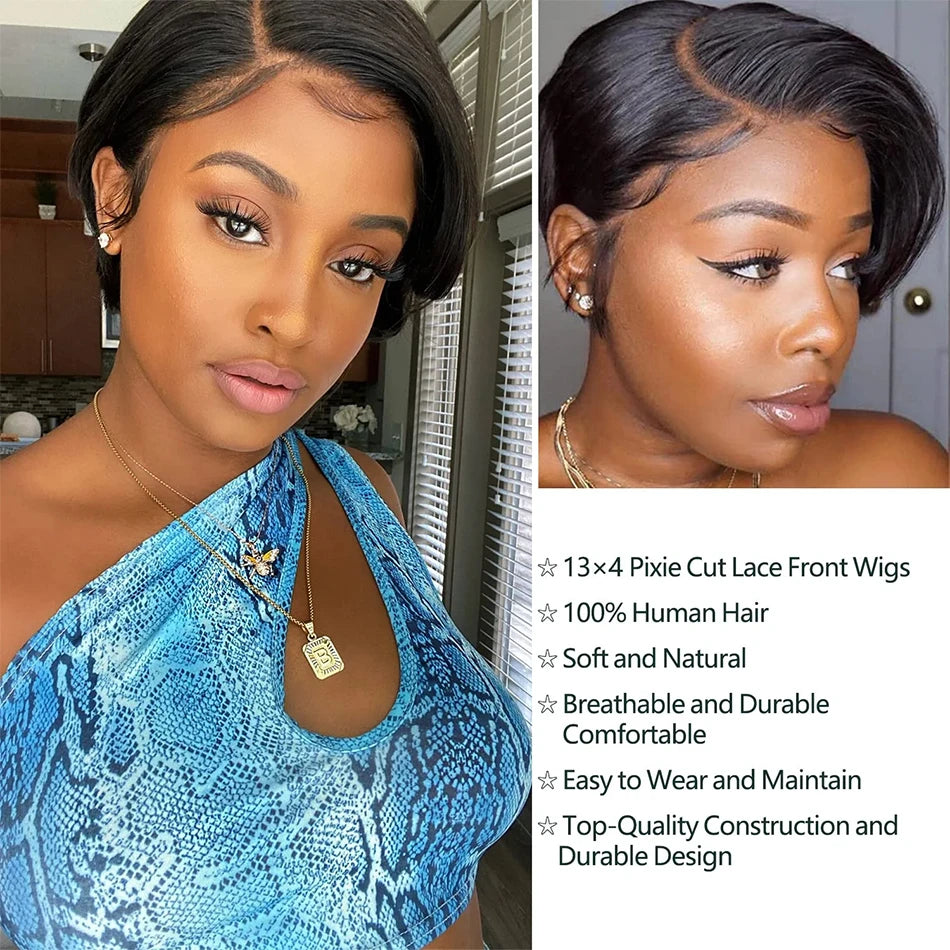 Short Pixie Cut Straight Bob Wig 13x4 Lace Front Human Hair Wigs Pre plucked Pixie Cut Transparent Lace For Women #4